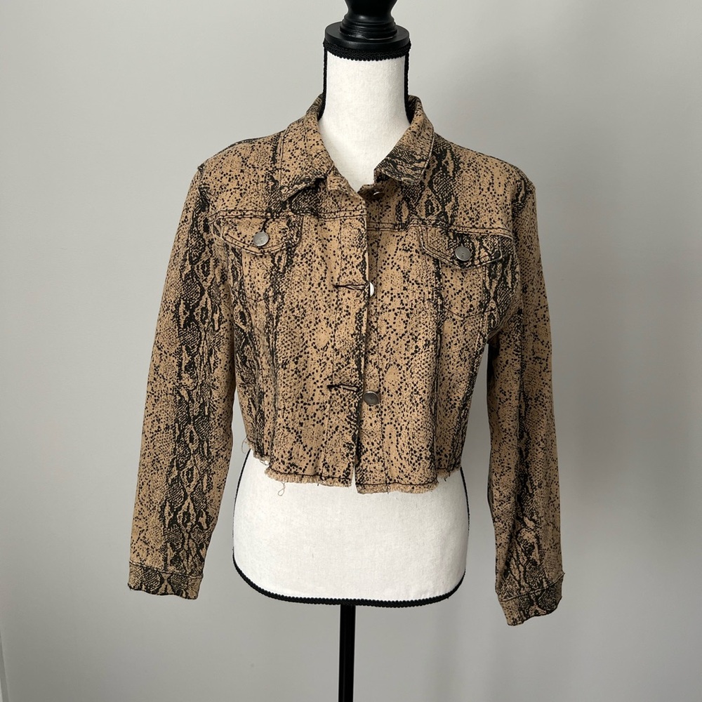 Skirt & Jacket Set Brown Snake Print Tan Denim Stretch - Picture 5 of 8